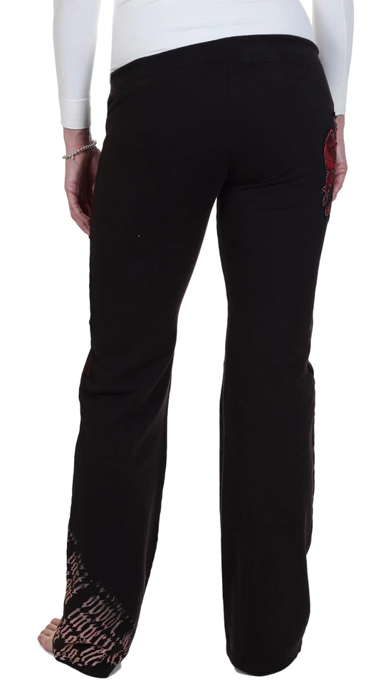 Pantalones de felpa francesa Bejeweled negros jaspeados medianos para mujer Foto 3 de 3