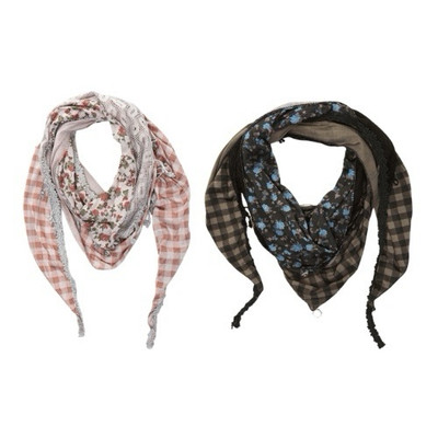 2 Damen Schals Lagenlook Effekt Anhänger Bohemian Muttertag Karo Gingham Blumen