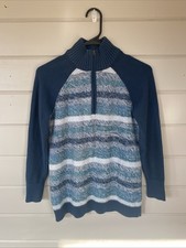 Eddie Bauer Women  s Knit Sweater Quarter Zip Size XS Blue/teal/white Cotton