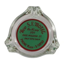 Vintage Clear Glass Marketing Ashtray New S.F. Motel Daly City California CA