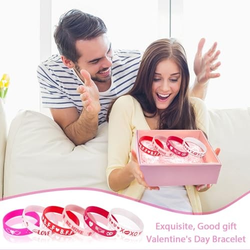 42pcs Valentine's Day Party Favors Silicone Bracelets Pink Red Love Heart - Bild 7 von 8
