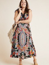 Anthropologie Maeve Camilla Maxi Dress Multicolor Floral Medallion Print ~ Large