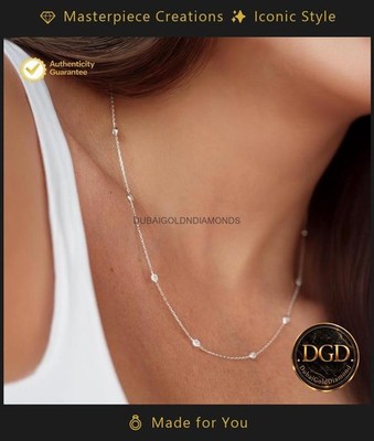 14K White Gold Diamond Classic Bezel Anniversary Gift Chain Sister Necklace