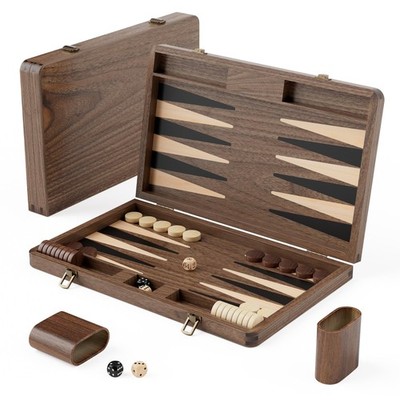 Premium BackgammonSet aus Schwarznussbaumholz  LuxusReisespiel Mit Würfeln & ...