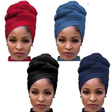 Stretch Jersey Head Wrap Stretchy Knit Turban Headwraps Long Hair Scarf Urban...