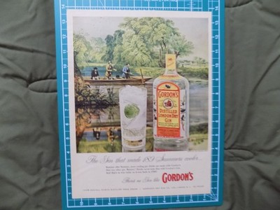 1958 PRINT AD GORDONS GIN LONDON DRY GIN 198 COOL SUMMERS FISHING