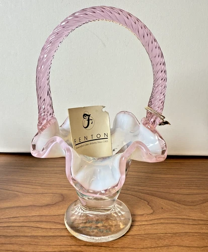 Fenton Art Glass Basket - Painted & Signed by R. Bauman - Original FAST SHIPPING