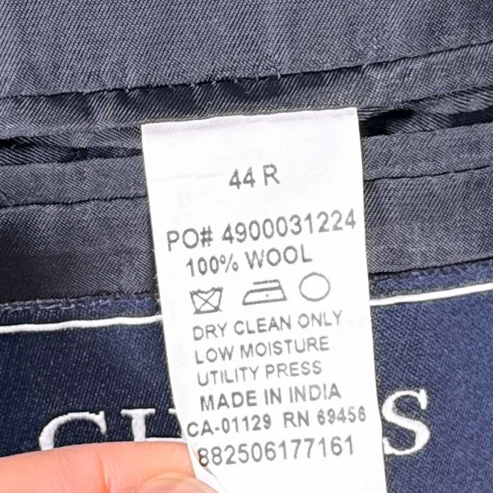 Chaps Ralph Lauren Mens 44R Navy Blue Wool Blazer Sport Coat Gold Button Jacket - Image 3 of 4