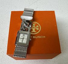 Tory Burch Women's Silver-Tone Rectangle Analog Watch Bracelet w/ Box & Booklet