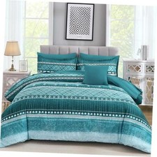 8 Piece Size Comforter Set Texture Striped Bed in a Bag Comforter King Teal