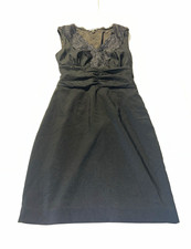 Express Black Sheath V-Neck Lace Trim Lined Zip Knee Length Dress Size 0 ST41