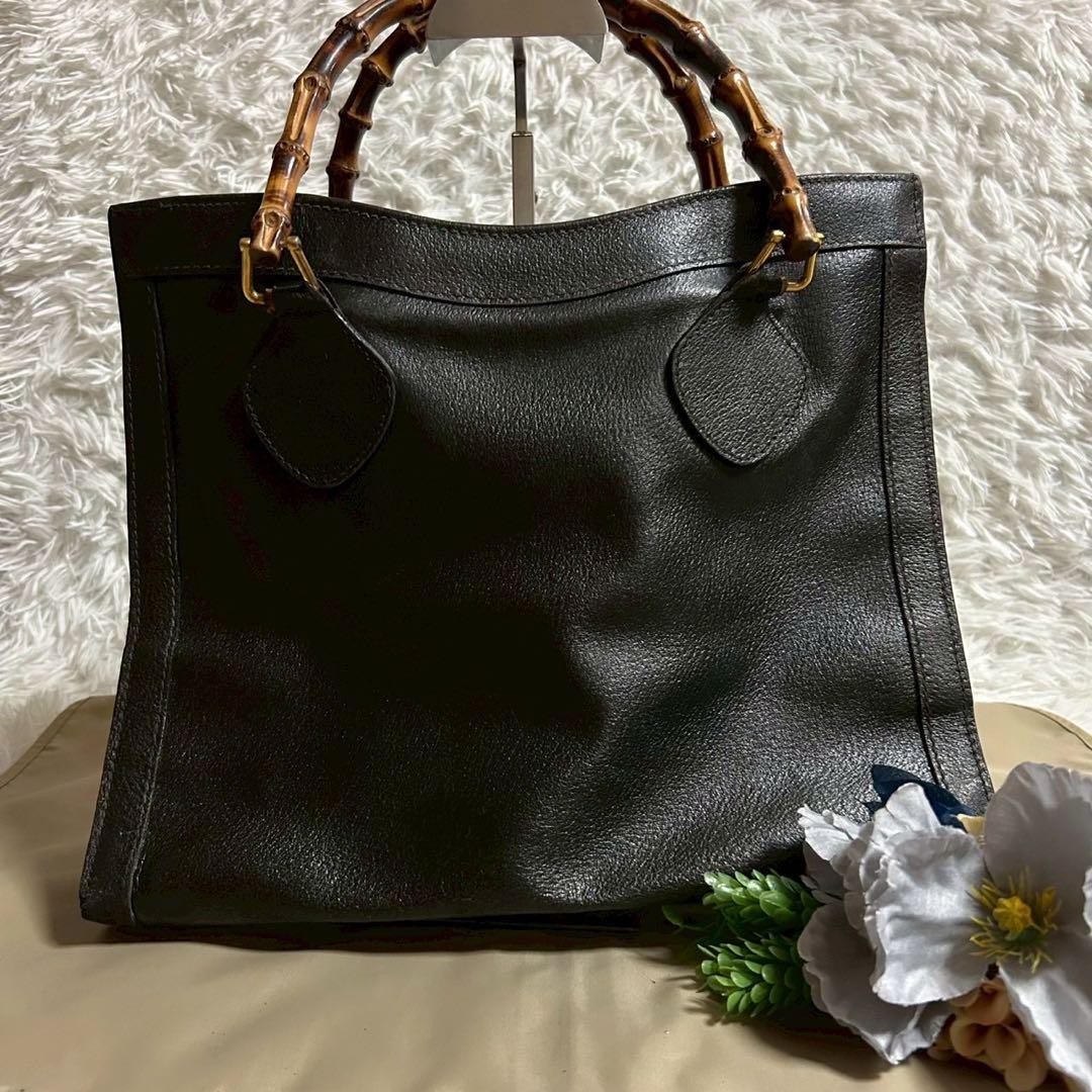 Gucci Diana Black Bamboo Leather Tote Bag Pre-Owned
