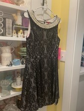 Betsey Johnson Dress Womens 12 Black Lace Pearl Neck Sleeveless Cocktail Party