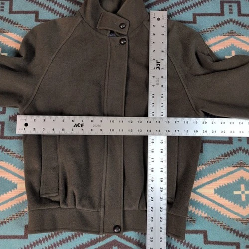 Vintage Lands End Jacket Men's Small Green Wool Bomber Leather Trim USA 80s 90s image 11
