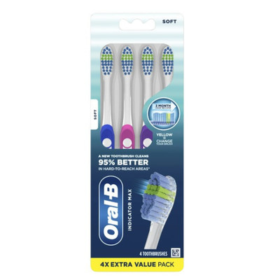 Oral-B Indicator Max Toothbrush 4 Pack Soft Bristles Deep Clean Oral Care