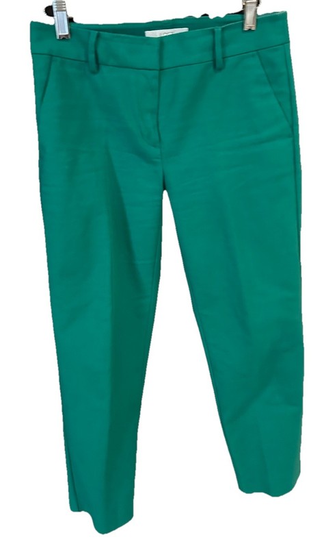 Loft Women's Green Petite Pant Size 0P Curvy Ankle Pockets Cotton Blend Stretch