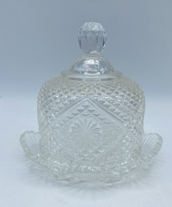 Vintage Avon Fostoria Crystal Covered Round Butter Dish with Domed Lid