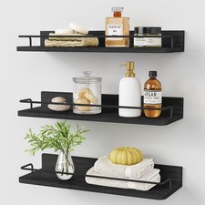 Black Floating Shelves for Wall, Bahtroom Wall Shelves Over Toilet, Rustic Ha...