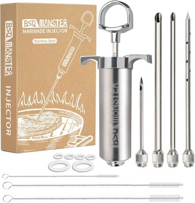 BSQ MONSTER Meat Injector Syringe Kit with 4 Professional Marinade Injector Need