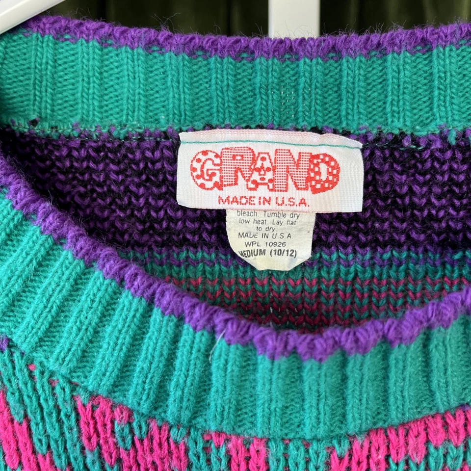Винтажный Coogi стиль пуловер свитер многоцветный маленький женщин или молодежи 10/12 - Изображение 2 из 4