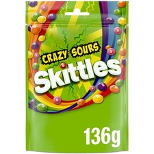 Skittles Crazy Sours Sweets Pouch 136g Tart Fruit Chews Zesty Snack Bites Crisp