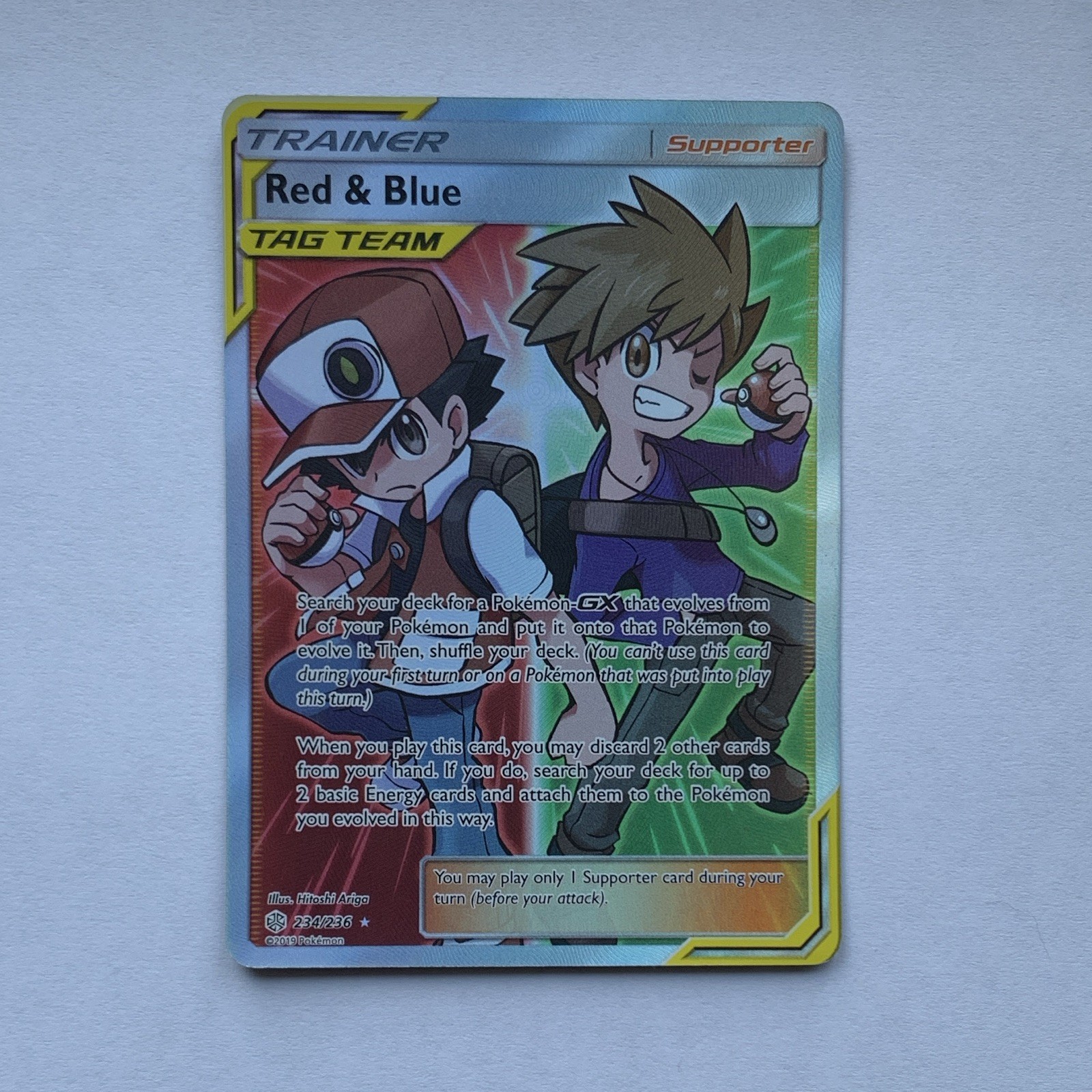 Red & Blue 234/236 Tag Team Full Art Pokemon Cosmic Eclipse lightly played