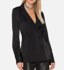 Rag Bone Adler Silk Combo Satin Double Breasted Blazer Jacket Black 4 MISSING