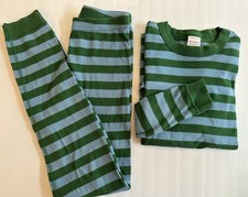 Hanna Andersson sz 12 150 Long John Pajamas Stripes Blue Green Boys Girls Kids