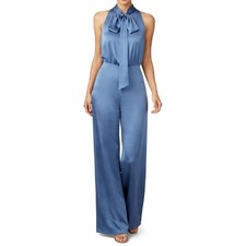 Ted Baker Jumpsuit Blue Wide Leg Tie Neck BNWT UK 12 sz3 satin