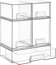 Stackable Storage Drawers Set of 5 Clear Plastic Organizer Bins for Bathroom