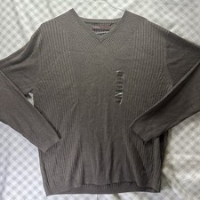 NEW Perry Ellis Sweater Mens XL Rye Heathered Cotton Ribbed V-Neck Pullover