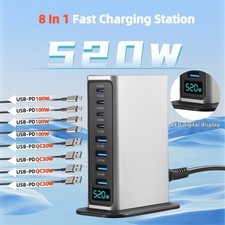 520W USB C charger 8-port GaN quick charger with 4 USB-C 4 USB-A