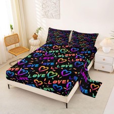 Heart Love Set Full Size Rainbow Bed Sheets Set for Boys Girls Teens Bedroom ...