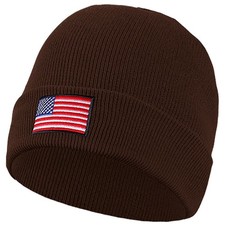 Falari American Flag Embroidered Beanie Hats for Unisex Men One Size, Brown