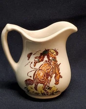 Vintage Wallace China Westward Ho Rodeo Pattern Creamer Western Mini Pitcher