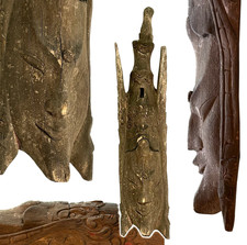 antique carved wood balinese Indonesian figural wall sculpture tribal mask face