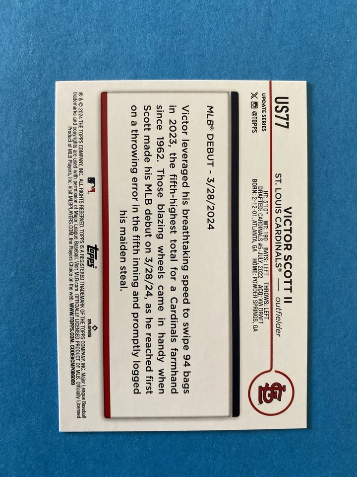 2024 Topps Update Baseball RC Rookie Card Yellow Victor Scott II #77 - Image 2 of 2