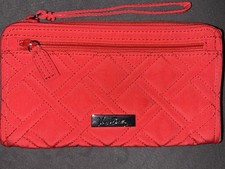 Vera Bradley Wristlet Wallet Solid Red Tango Fire Quilted Accordion Zip Preowned