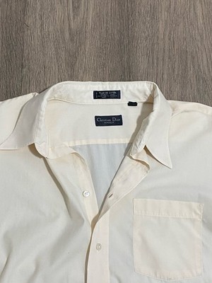 VTG Christian Dior Dress Shirt Mens 34-35 Cream  Monsieur Made USA Tuxedo Shirt