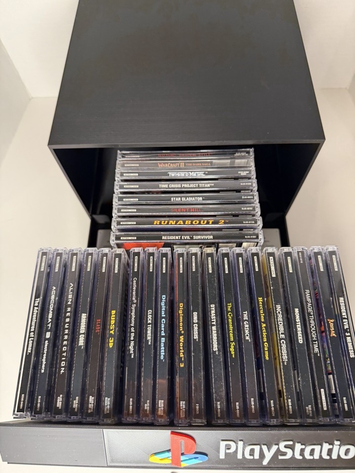 PlayStation PS1 Holds 28, Game Storage Display Shelf Memory Card Holder ...