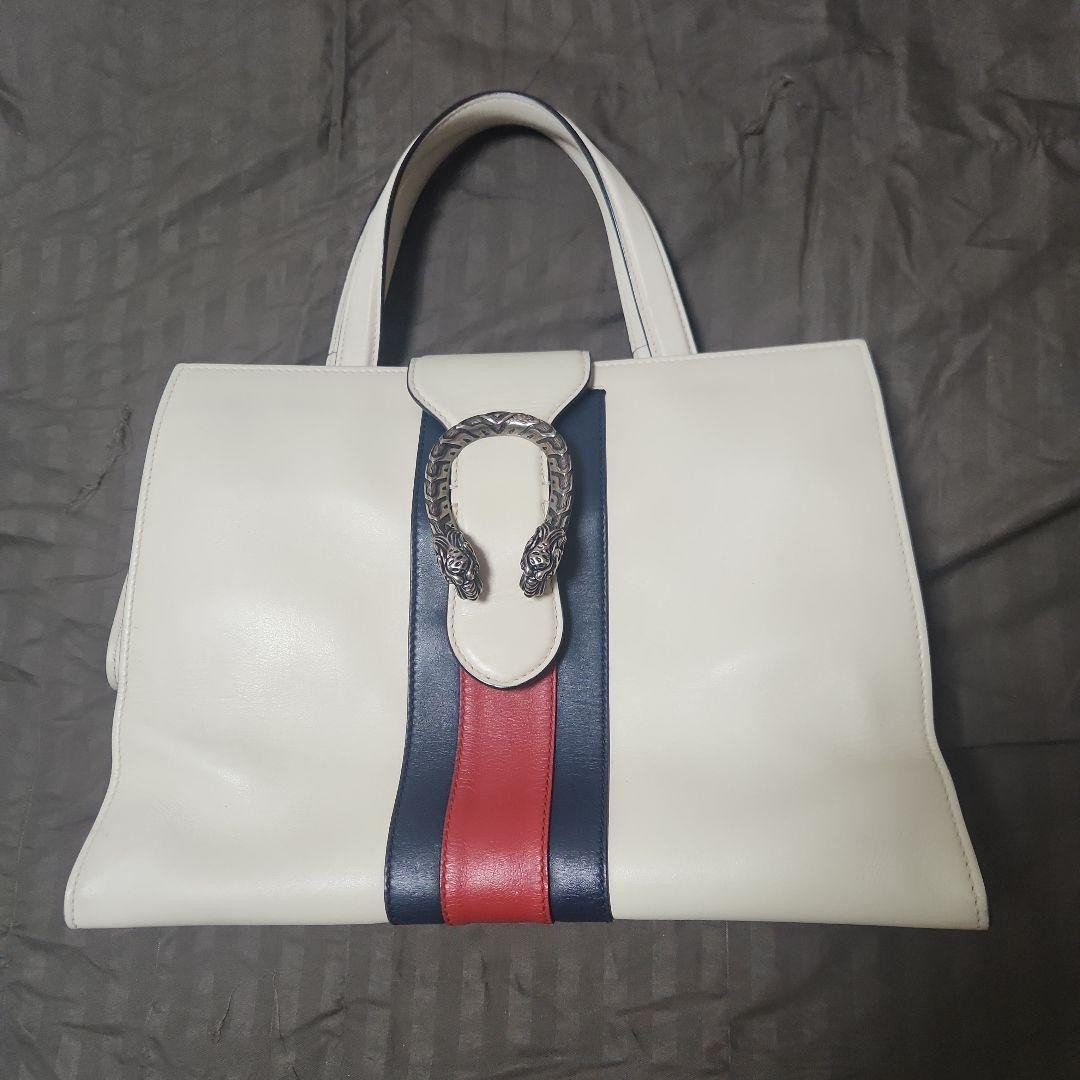GUCCI Dionysus Tote Bag Off-White Leather 2Way Shoulder Purse Excellent