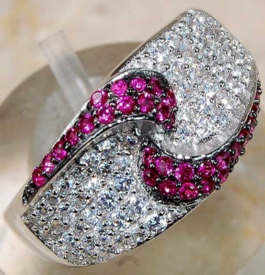 2CT Treated Ruby & White Topaz 925 Sterling Silver Ring Jewelry Sz 9 NB3-8
