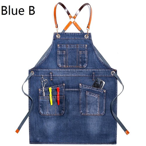 Unisex Denim Apron Pockets Baking Cooking Chef Barber Cafe Garden Workwear Home - Picture 1 of 10