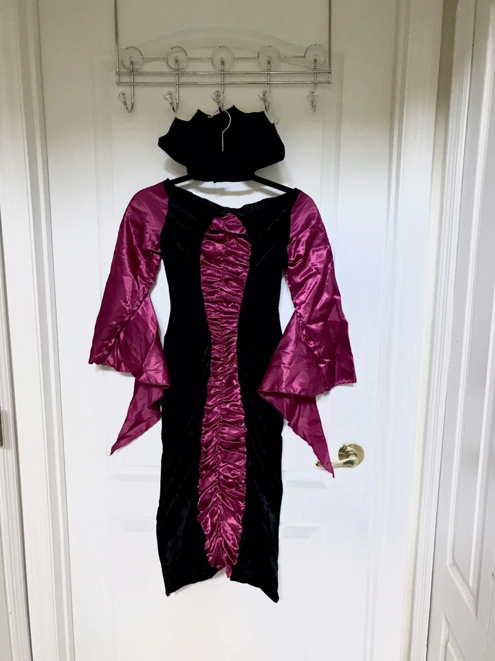 Niñas Pequeño Disfraz Niñas Vampiro Drácula Vestido Terciopelo Gótico Talla Pequeña Halloween Foto 4 de 4