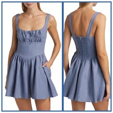REFORMATION linen dress blue size 6 * Fits More Like A 2 Or 4, 'Daria'