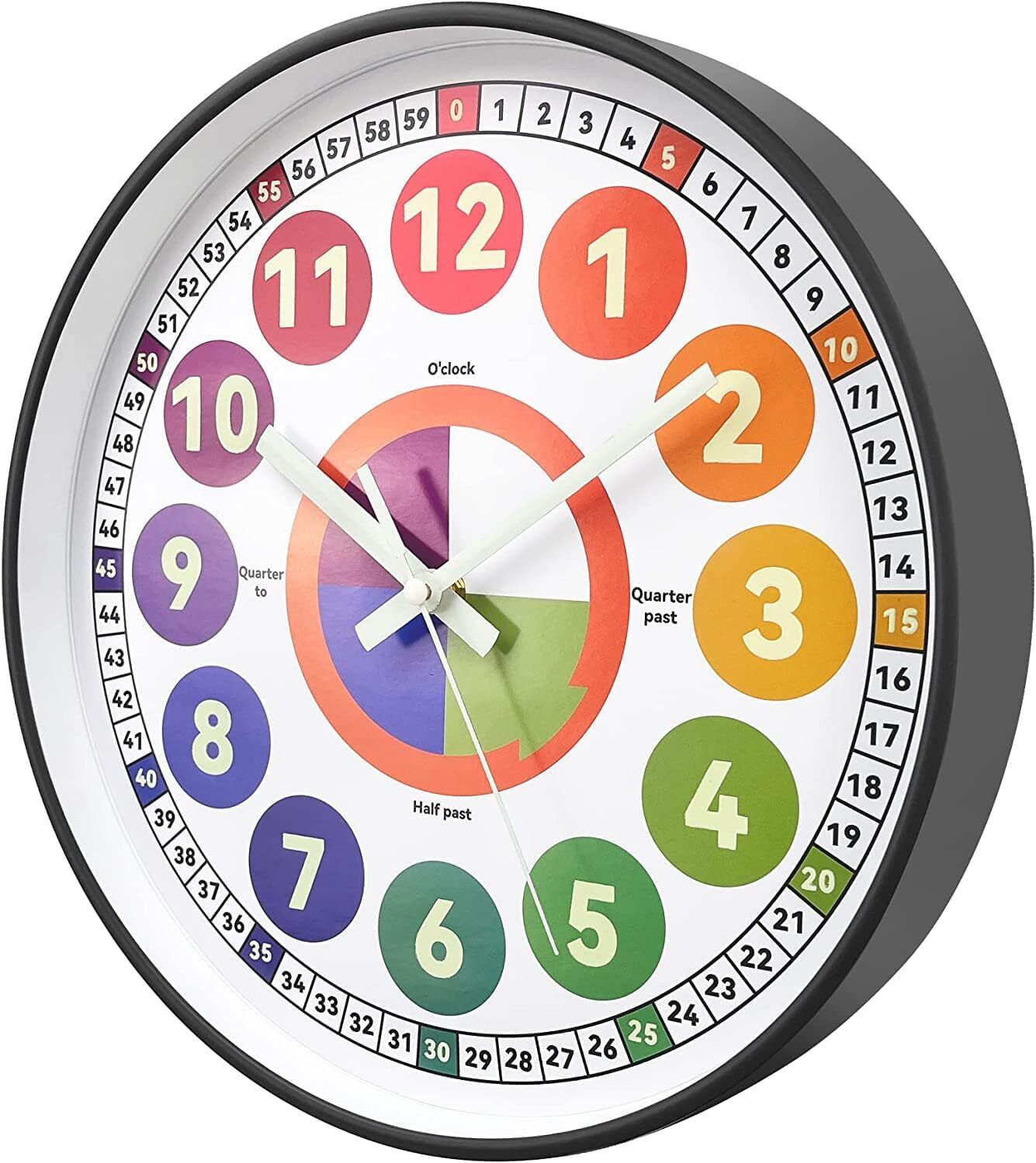 Learning Clock for kids, Glow in The Dark Wall Clock for Bedroom, 12 Inch Silent
