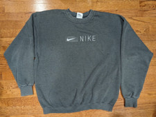 Vintage Nike Swoosh Crewneck Sweatshirt Charcoal Gray Size XL Made in USA Y2K