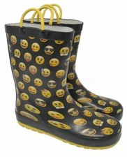 Rain Boots Kids Rubber Toddler Emoji Smiley Face 7-8 Pull On Waterproof Unisex