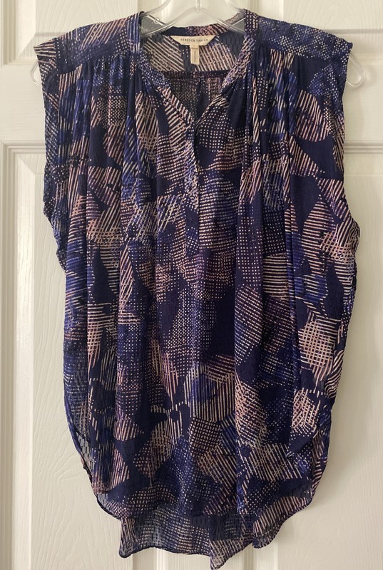 Rebecca Taylor abstract Floral Silk v-neck Top blouse shirt purple pink size 4
