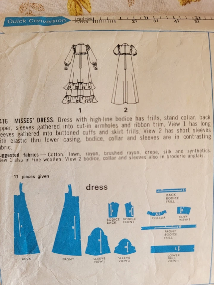 Vimtage Style 4416 Sewing Girls Teen Misses Long Dress Frill Sz 8- 31 1/2" Chest - Image 3 of 3